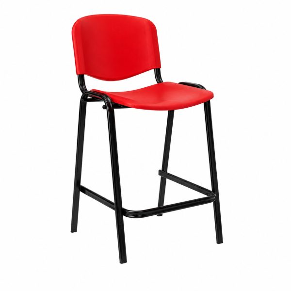 Silla de Laboratorio alta, estructura metálica, asiento y respaldo polipropileno rojo