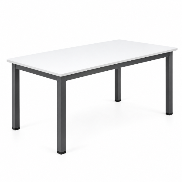 Mesa de estructura metalica perfil cuadrada y cubierta melamina blanca